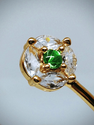 CJ - .7tcw ☢ vintage Peridot green UG glass, 14k yellow gold-plated open cuff bracelet - Costume