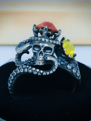 SS - 1.3Tcw ☢ Octopus tentacles, skull and vintage PINK UG glass ring - Sterling 💍 Custom sizing
