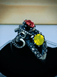 ☢ Octopus tentacles, skull and vintage PINK UG glass ring - Sterling  - thumbnail 2