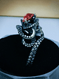 ☢ Octopus tentacles, skull and vintage PINK UG glass ring - Sterling  - thumbnail 3