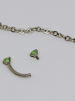 Piercing ☢ 10mm curved, internally threaded Uranium glass barbel - Curved eyebrow/bridge piercing - Pink/Green/Vaseline