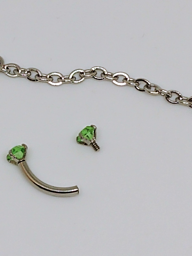 Piercing ☢ 10mm curved, internally threaded Uranium glass barbel - Curved eyebrow/bridge piercing - Pink/Green/Vaseline 2