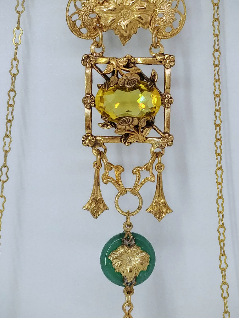 RTS ☢ Victorian/Czech style UG topaz glass set. Necklace/earrings/bracelet - Costume  3