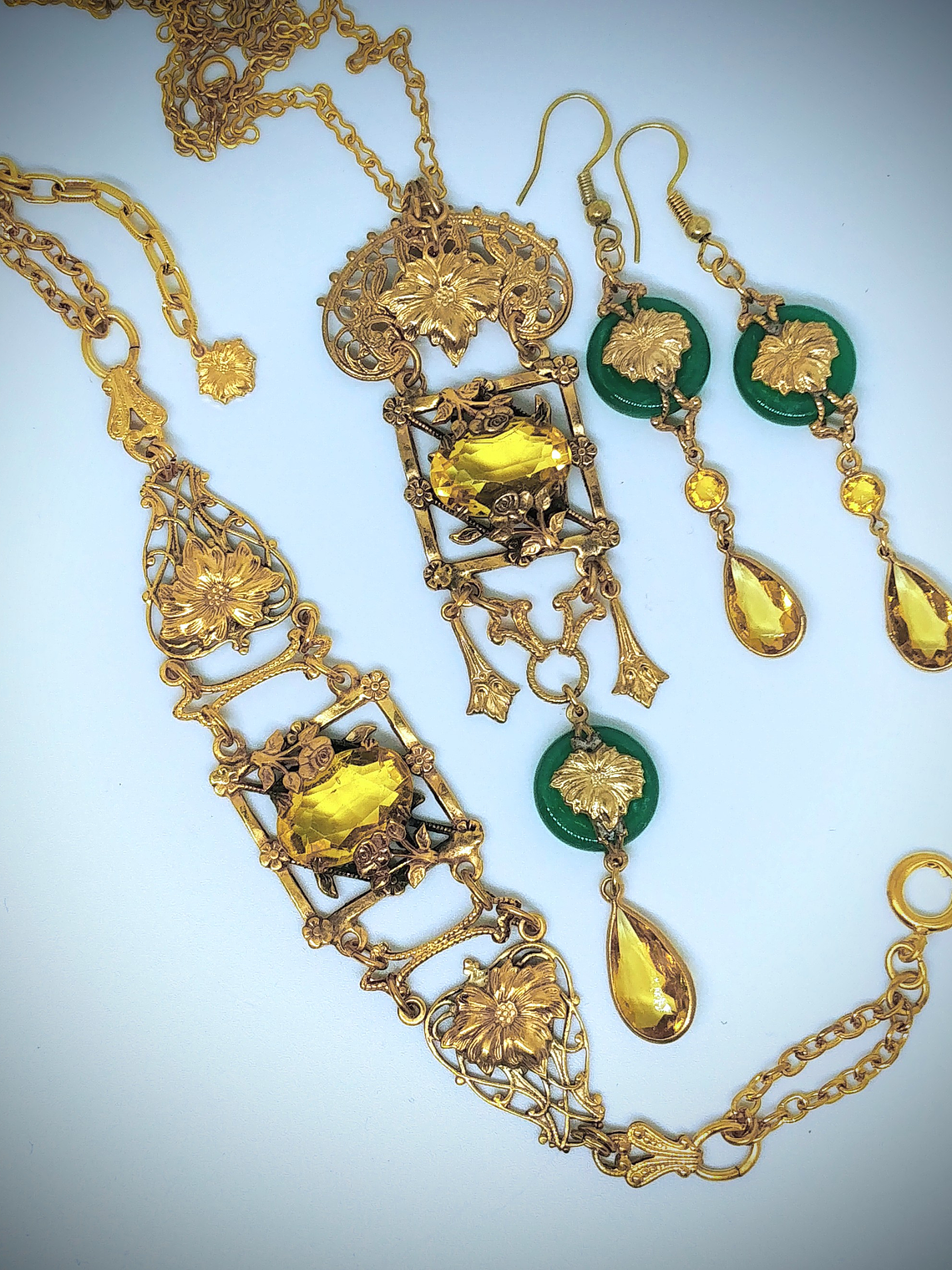 RTS ☢ Victorian/Czech style UG topaz glass set. Necklace/earrings/bracelet - Costume  6