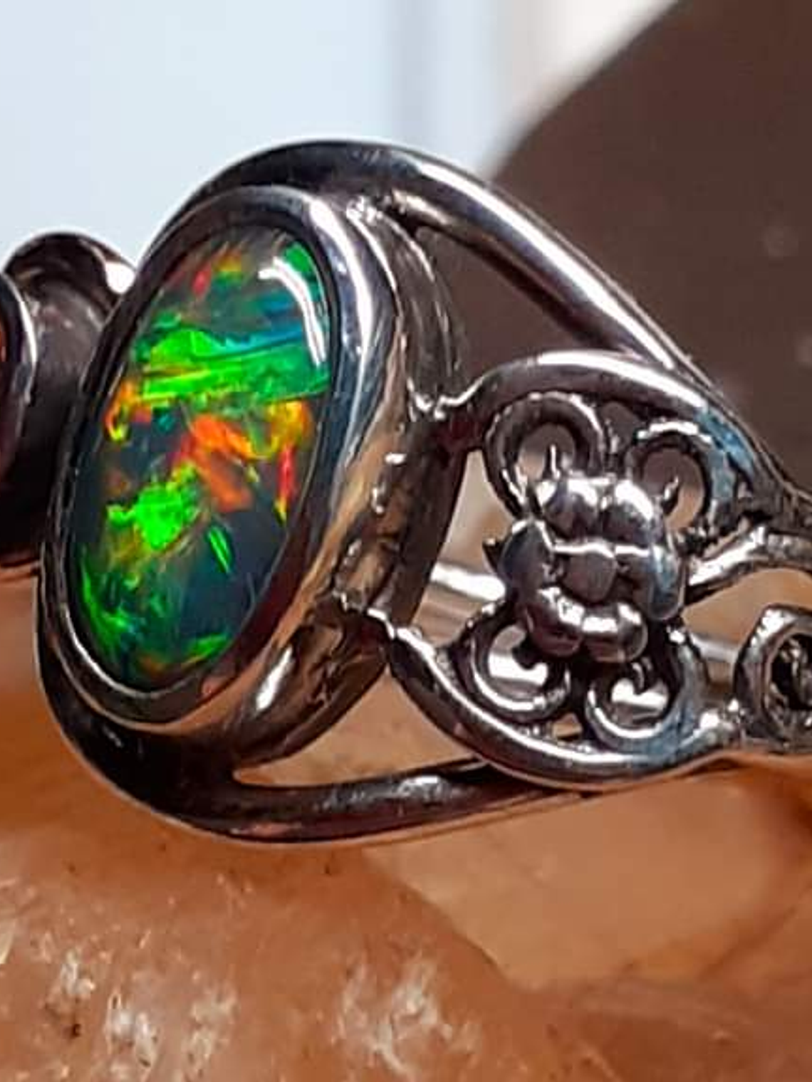 MTO - Sterling and 14k gold Black opal ring 5