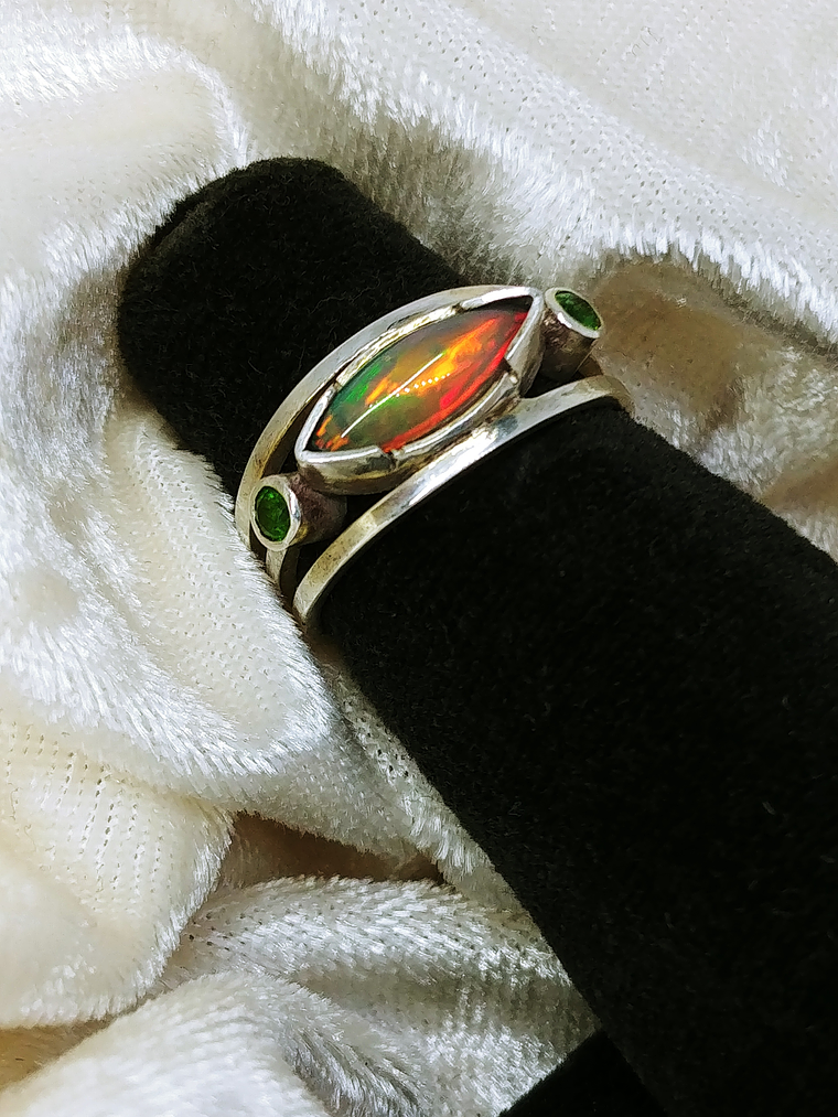 MTO - Opal and Chrome diopside sterling silver ring - Sterling 2