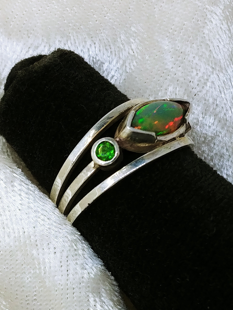 MTO - Opal and Chrome diopside sterling silver ring - Sterling 3