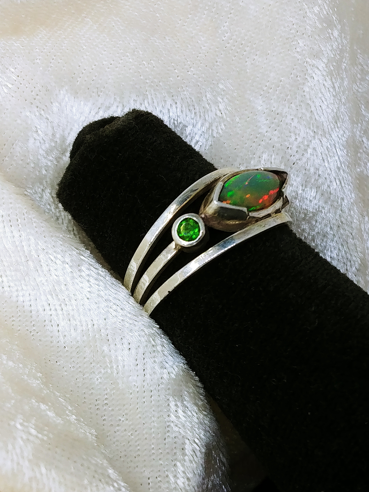 MTO - Opal and Chrome diopside sterling silver ring - Sterling 4