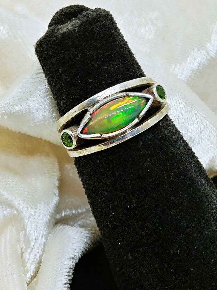 MTO - Opal and Chrome diopside sterling silver ring - Sterling 6