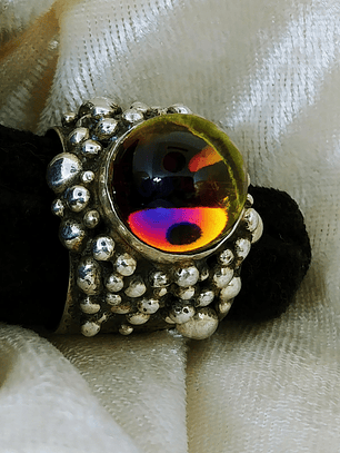Rainbow fire,  All Seeing Crystal Ball/sphere ring - Sterling