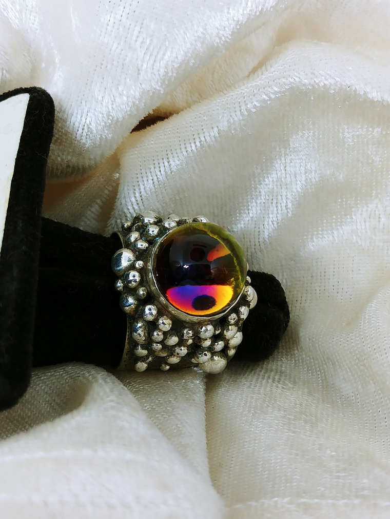 MTO - Rainbow fire,  All Seeing Crystal Ball/sphere ring - Sterling 3