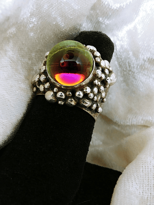 Rainbow fire,  All Seeing Crystal Ball/sphere ring - Sterling