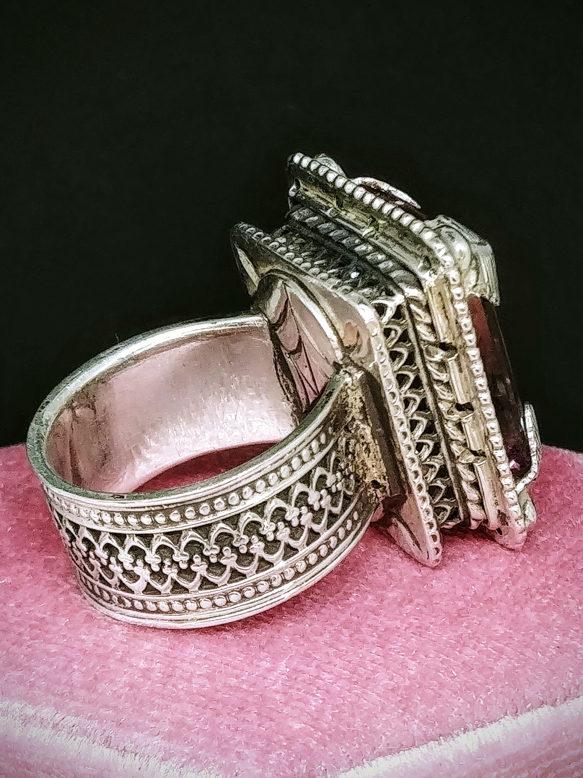 Stunning gothic Ametrine and Chrome diopside statement ring - size 8 - Sterling 3