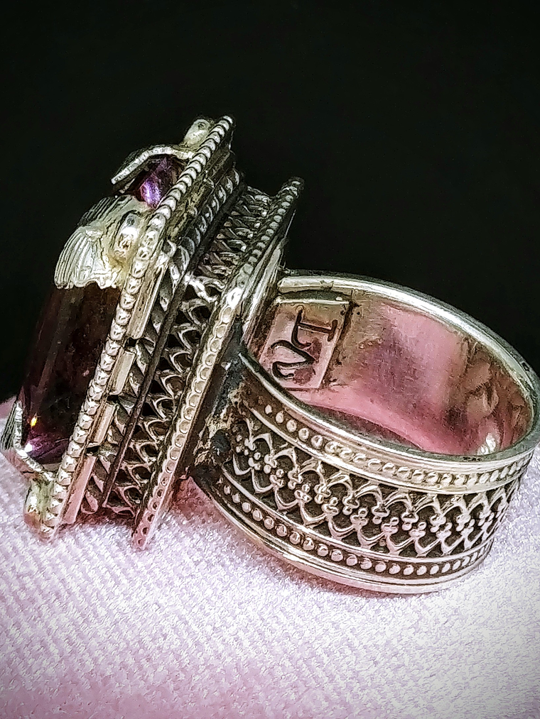 Stunning gothic Ametrine and Chrome diopside statement ring - size 8 - Sterling 5