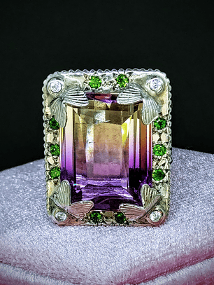 Stunning gothic Ametrine and Chrome diopside statement ring - size 8 - Sterling