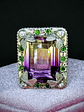 Stunning gothic Ametrine and Chrome diopside statement ring - size 8 - Sterling - thumbnail 1