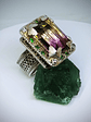 Stunning gothic Ametrine and Chrome diopside statement ring - size 8 - Sterling - thumbnail 6