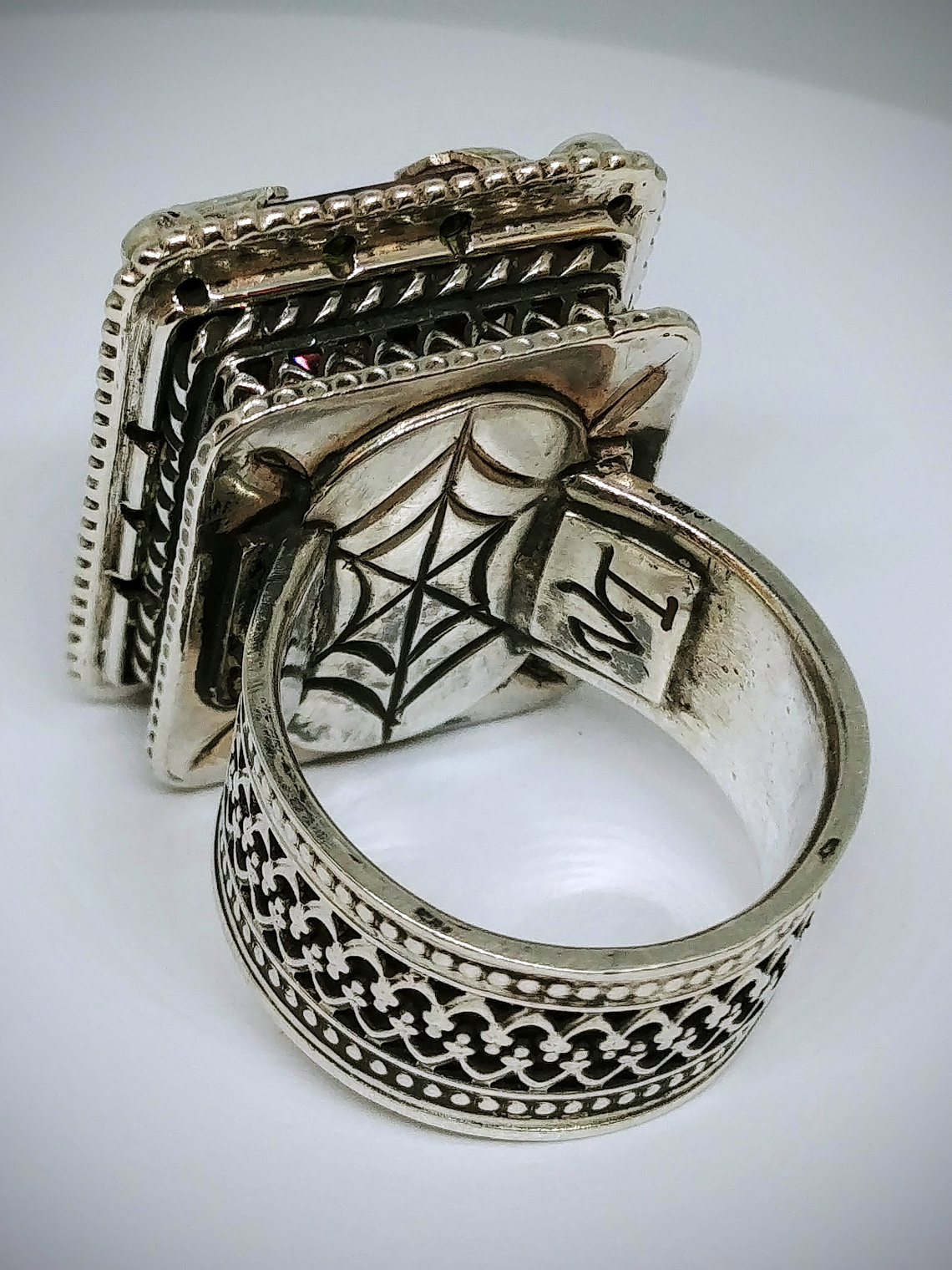 Stunning gothic Ametrine and Chrome diopside statement ring - size 8 - Sterling 7