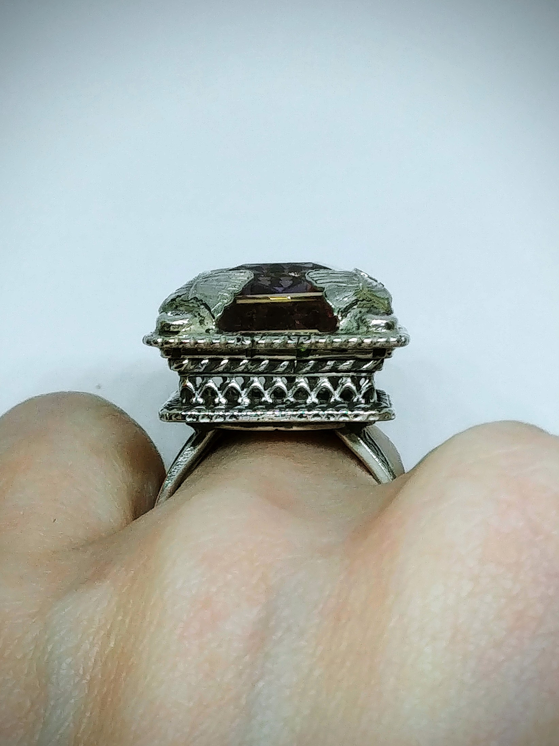 Stunning gothic Ametrine and Chrome diopside statement ring - size 8 - Sterling 9