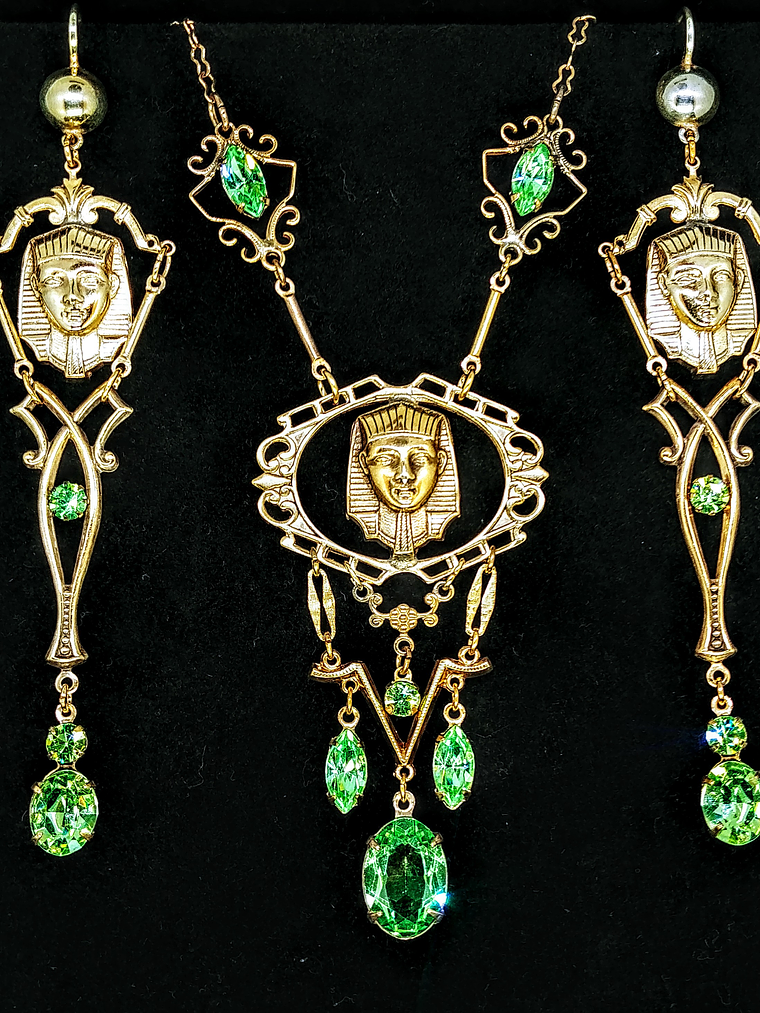 Gold plated Brass - Fabulous Art Deco inspired Egyptian revival UG glass set 2