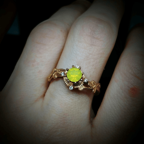 SS - .50ct ☢ Vintage yellow opal UG,  Sterling and Rose gold ring - Sterling 💍 Custom sizing