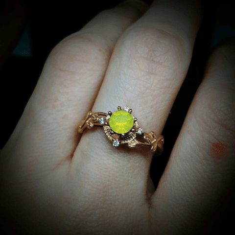 SS - .50ct ☢ Vintage yellow opal UG,  Sterling and Rose gold ring - Sterling 💍size 9.25