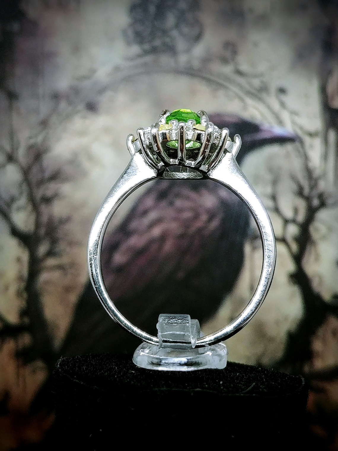 1.2ctw ☢ Art deco style flower, vintage Yellow opal and apple green UG  ring - Sz 7.25 - Sterling 💍 3