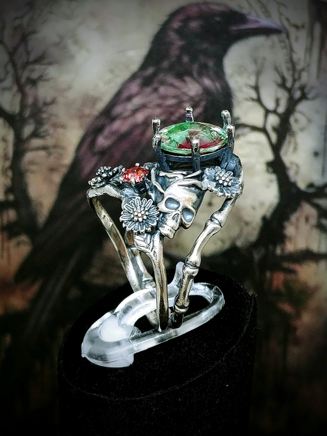 ☢ Momento Mori, Rare Tourmaline UG glass, Rose and skull ring - Private collection 3