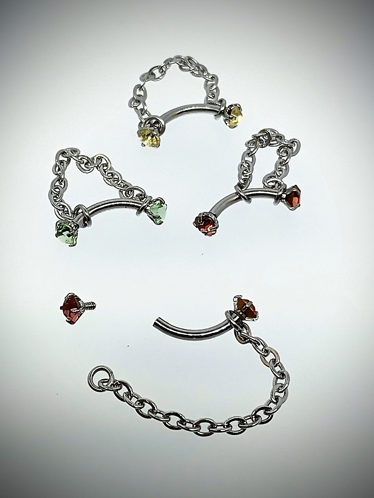 Piercing ☢ 10mm curved, internally threaded Uranium glass barbel - Curved eyebrow/bridge piercing - Pink/Green/Vaseline 1