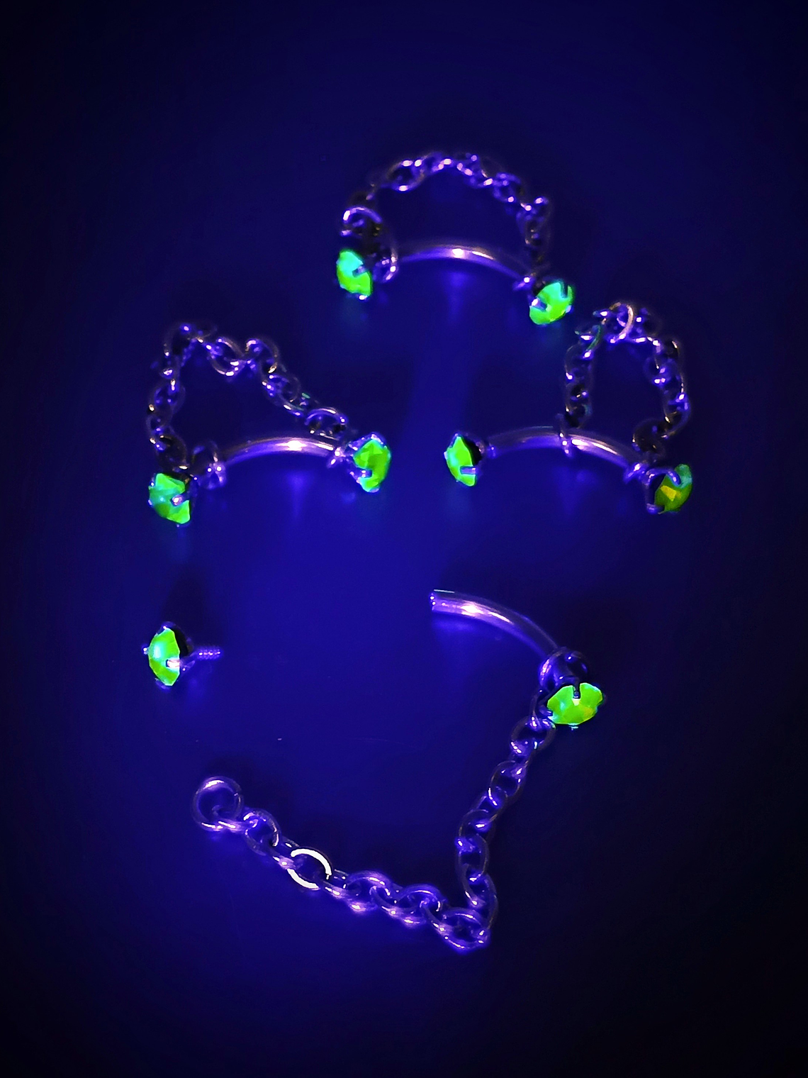 Piercing ☢ 10mm curved, internally threaded Uranium glass barbel - Curved eyebrow/bridge piercing - Pink/Green/Vaseline 3