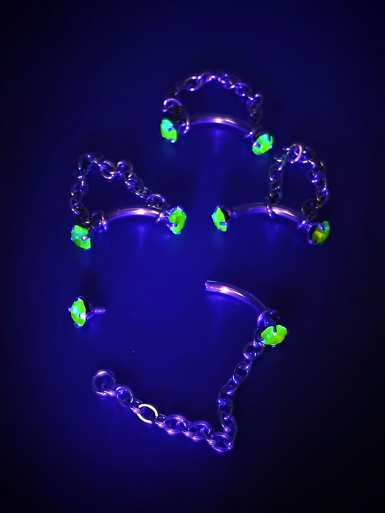 Piercing ☢ 10mm curved, internally threaded Uranium glass barbel - Curved eyebrow/bridge piercing - Pink/Green/Vaseline 3