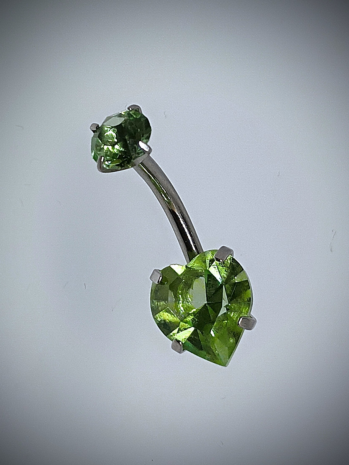 Piercing ☢ 16g Uranium glass, 2 stone, heart belly-button piercing/bar  2
