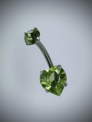 Piercing ☢ 16g Uranium glass, 2 stone, heart belly-button piercing/bar 