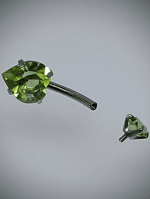 Piercing ☢ 16g Uranium glass, 2 stone, heart belly-button piercing/bar 