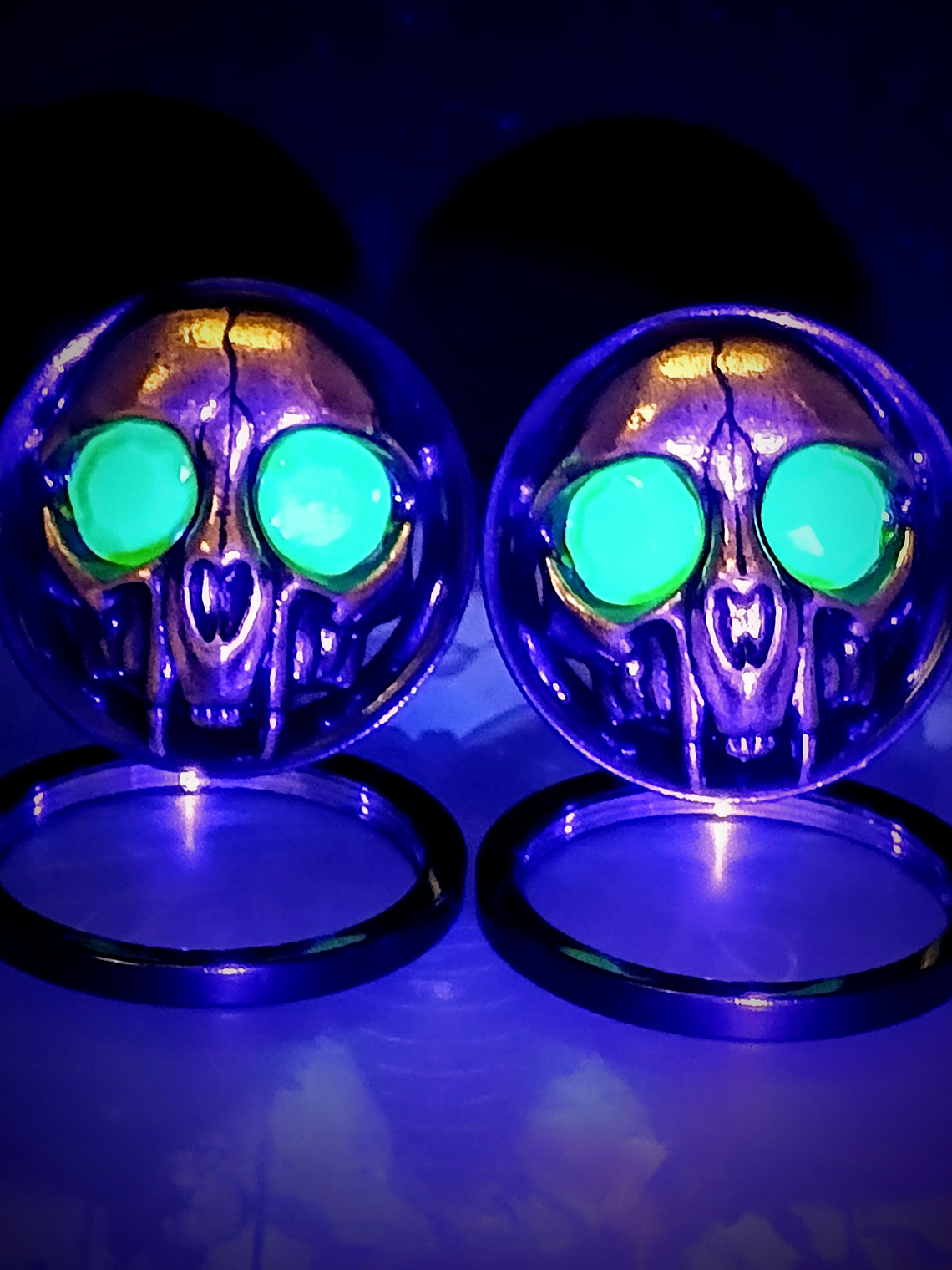 19mm, 3/4inch ☢ Vintage Yellow opal UG glass, Cat skull ear-plugs/tunnels  5