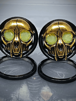 19mm, 3/4inch ☢ Vintage Yellow opal UG glass, Cat skull ear-plugs/tunnels 