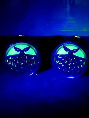 12mm, 1/2 inch ☢ Double sided, Green opal Uranium glass, glowing Hawks Moth ear-plugs