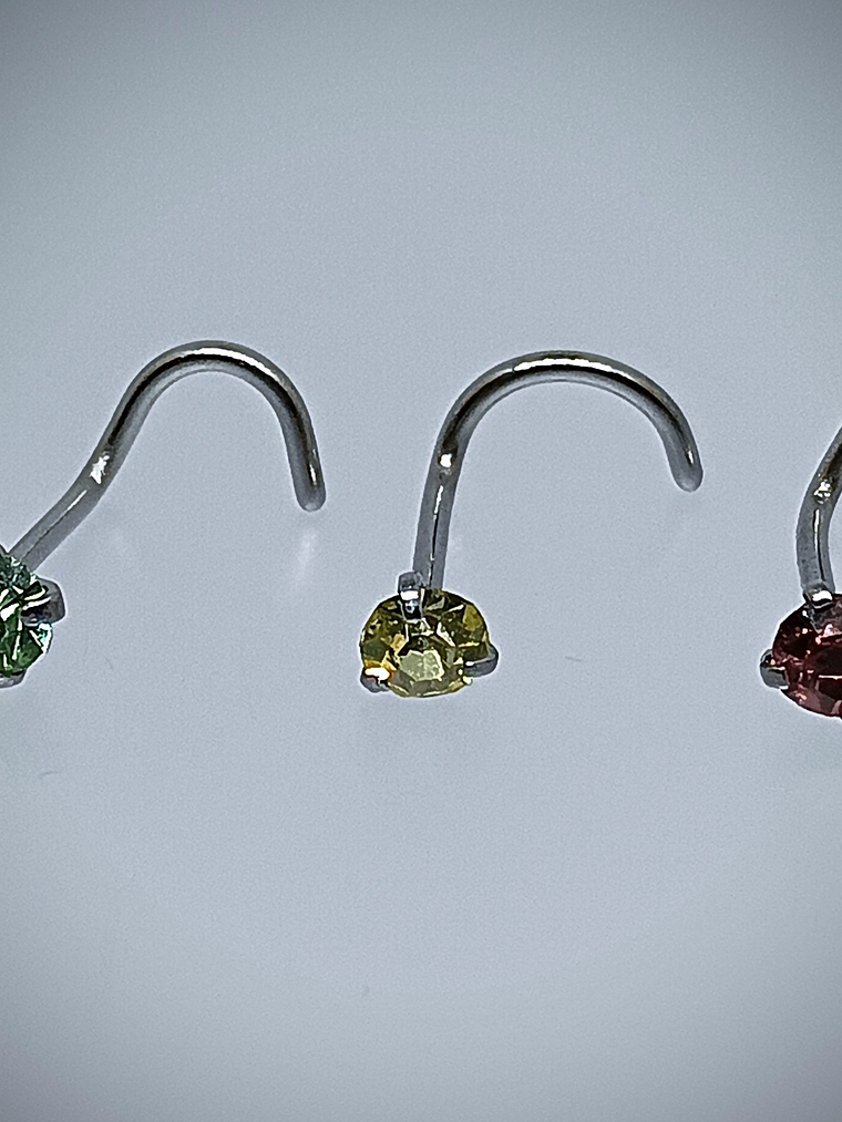 Piercing ☢ 21g Uranium glass, S-screw style nose piercing - 3mm stone - Pink/Green/Vaseline  1