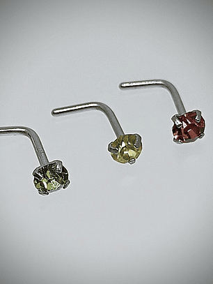 Piercing ☢ 21g Uranium glass L shaped nose piercing - 3mm stone - Pink/Green/Vaseline