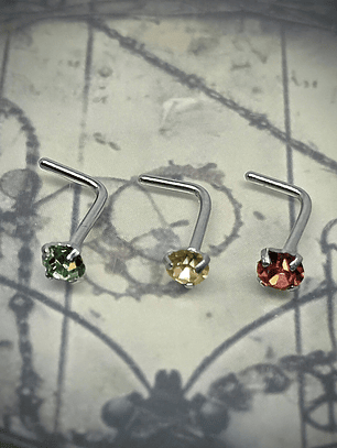 Piercing ☢ 21g Uranium glass L shaped nose piercing - 3mm stone - Pink/Green/Vaseline