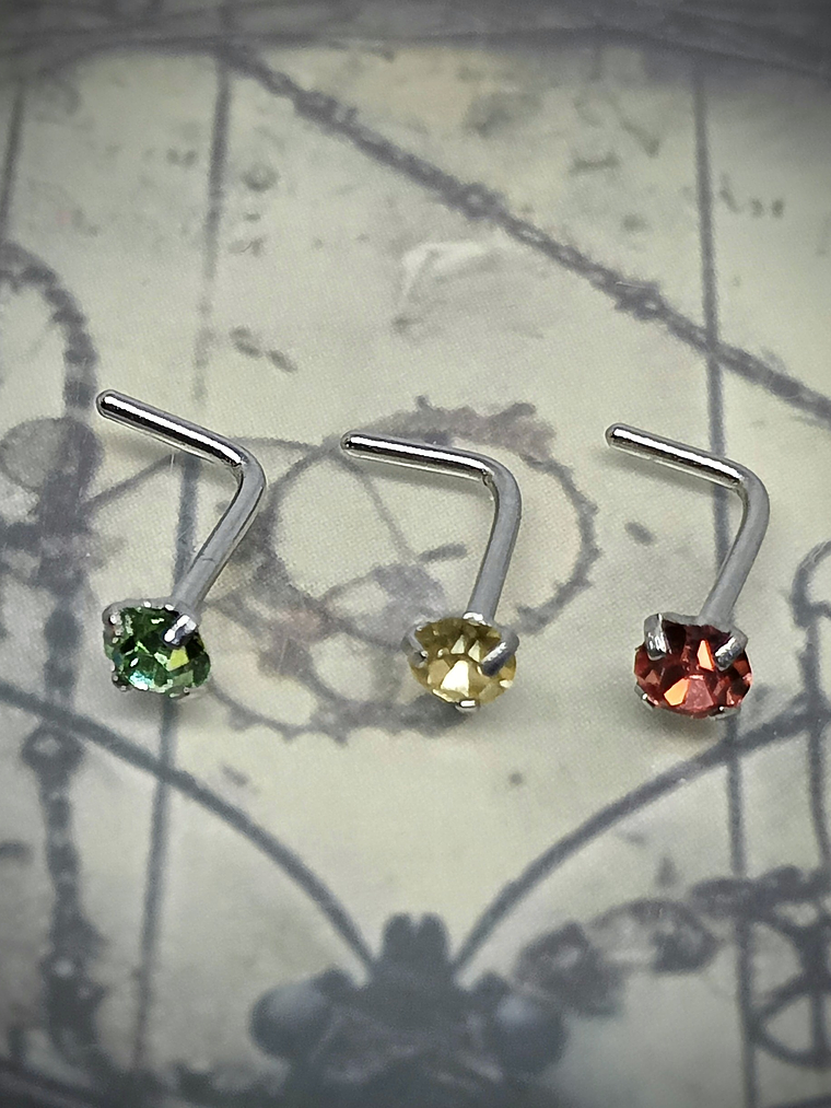 Piercing ☢ 21g Uranium glass L shaped nose piercing - 3mm stone - Pink/Green/Vaseline 2