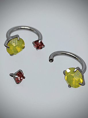 Piercing ☢ 10mm curved, internally threaded Uranium glass barbel - Curved horseshoe piercing - Pink/yellow opal