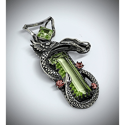 Ooak ☢ Right facing Galaxy Dragon Necklace, Vaseline, Pink & Green vintage UG - Sterling