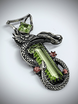 ☢ Right facing Galaxy Dragon Necklace, Vaseline, Pink & Green vintage UG - Private collection