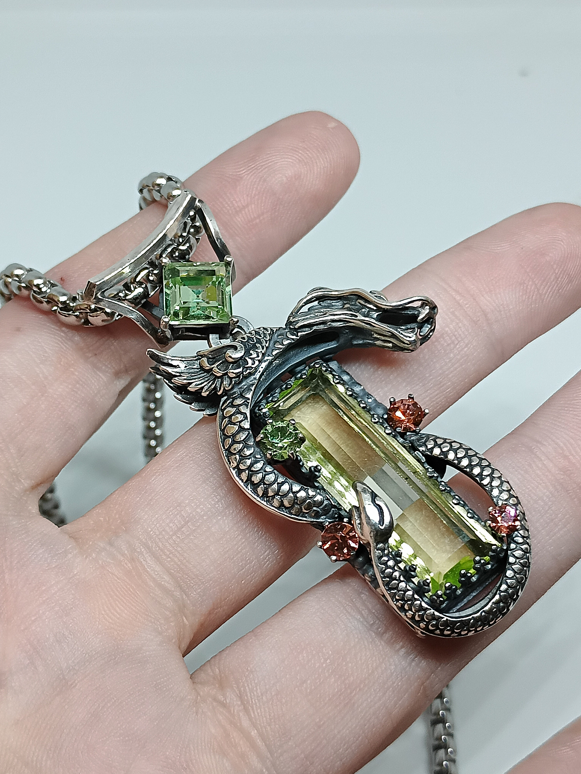 ☢ Right facing Galaxy Dragon Necklace, Vaseline, Pink & Green vintage UG - Private collection 2