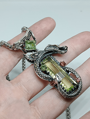 ☢ Right facing Galaxy Dragon Necklace, Vaseline, Pink & Green vintage UG - Private collection