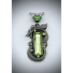 Ooak ☢ Left facing Galaxy Dragon Necklace, vintage Green & Vaseline UG - Sterling