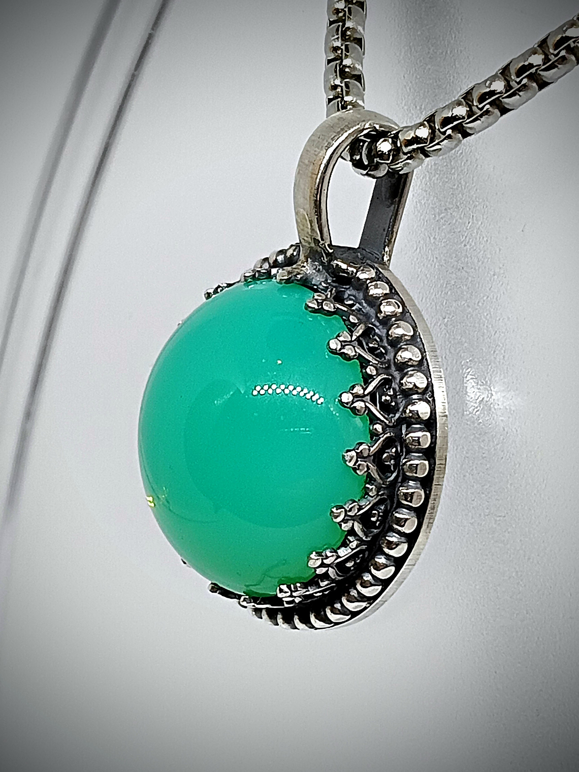 MTO ☢ Simple vintage style Sterling silver Green opal UG pendant or ring -  Sterling 💍- 3