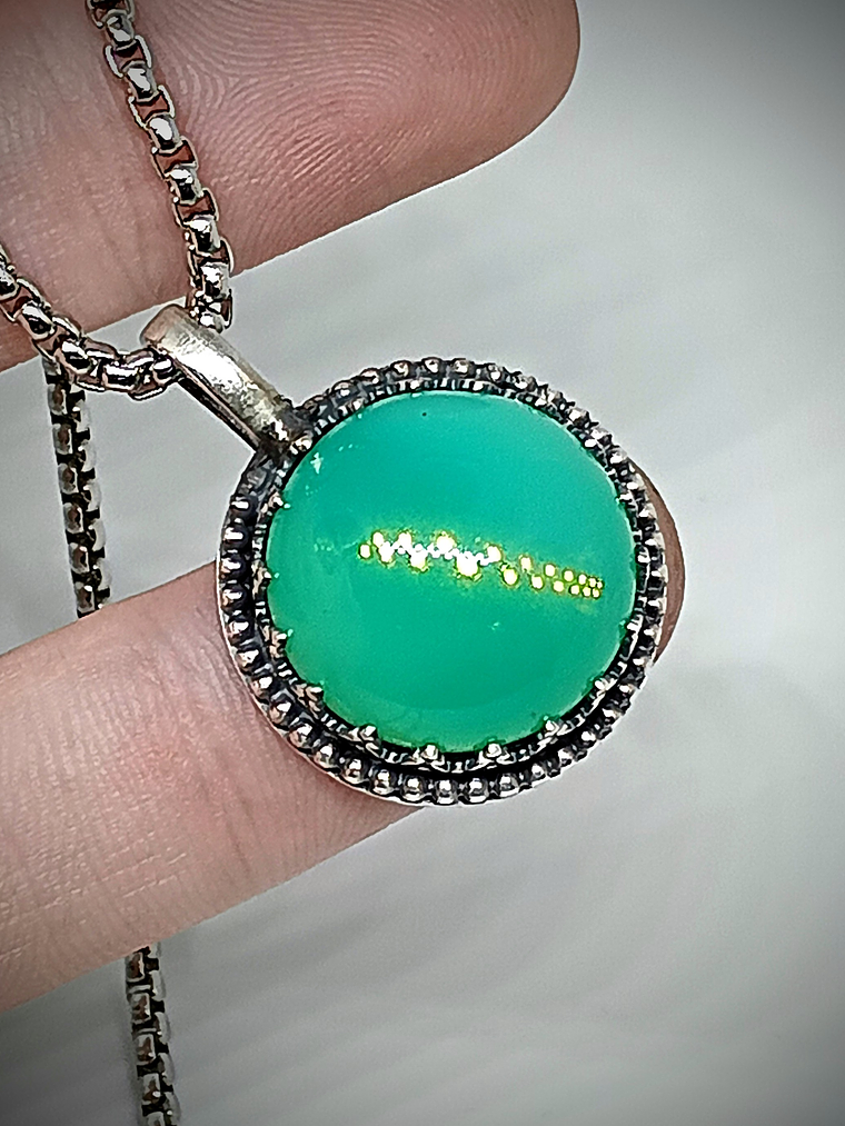 MTO ☢ Simple vintage style Sterling silver Green opal UG pendant or ring -  Sterling 💍- 4