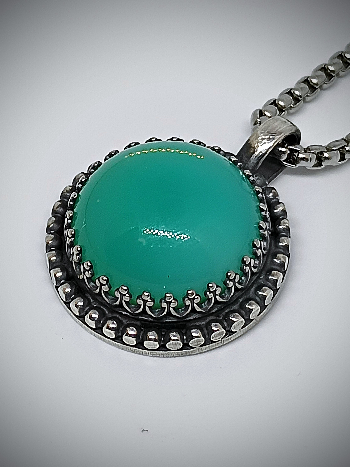 SS - ☢ style1 Simple vintage style Sterling silver Green opal UG necklace -  Sterling 💍  1